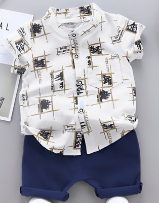 Kidsbrity Baby Boys & Baby Girls Party(Festive) Shirt Shorts(MILONE WHITE BLUE)