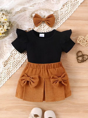 HSM FASHION Baby Girls Casual Top Pant, Hairband(RUST)