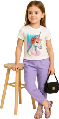 TarrenT HunT Girls Casual T-shirt Pant(Purple)