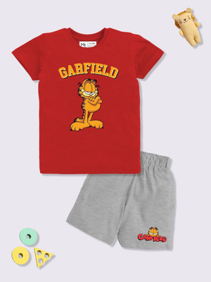 YK X Minute Mirth Boys & Girls Garfield Casual T-shirt Shorts(Red)
