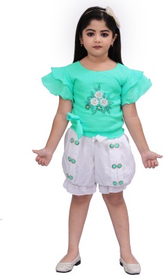 Highlightfashion Girls Casual Top Shorts(Sea Green)