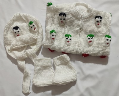 Kanhawoolendresses Baby Boys & Baby Girls Party(Festive) Sweater Socks, Cap(White)