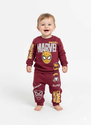 littlemamaorg Baby Boys Spiderman Casual Sweatshirt Pant(maroon)