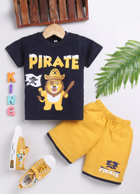 carrydreams Boys Casual T-shirt Shorts(MUSTARD-NAVY)