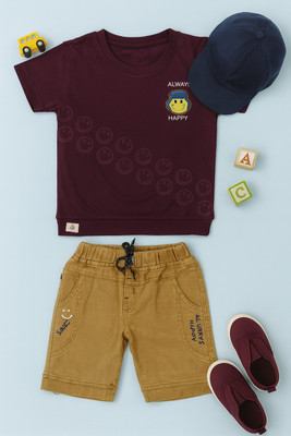 karnika Boys Casual T-shirt Shorts(Maroon)