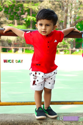 THE LALCOLLECTION KIDSWEAR Boys Party(Festive) T-shirt Shorts(Red)