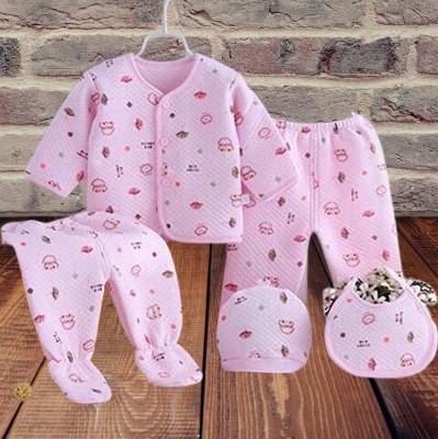 OHMSS Baby Boys & Baby Girls Casual Dress Pyjama, Bootie, Bib, Cap, Top(Pink)