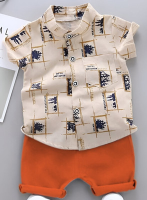 Kidsbrity Baby Boys & Baby Girls Party(Festive) Shirt Shorts(MILONE CHIKU ORANGE)