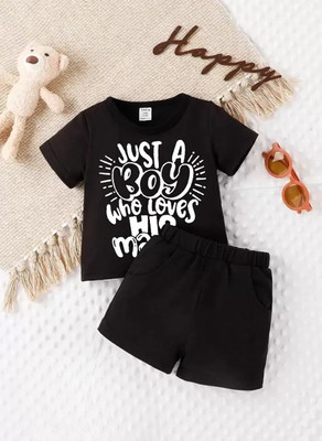 psv fashion Baby Boys Casual T-shirt Shorts(Black)