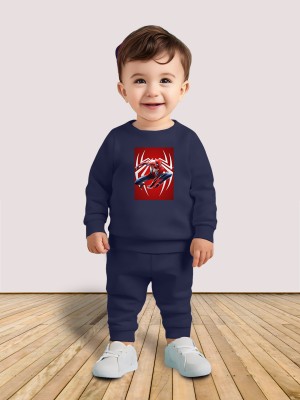 Mitansh Baby Boys & Baby Girls Spiderman Casual T-shirt Track Pants(Navy)