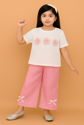 JMD Creation Baby Girls Casual Top Trouser(White & Pink)