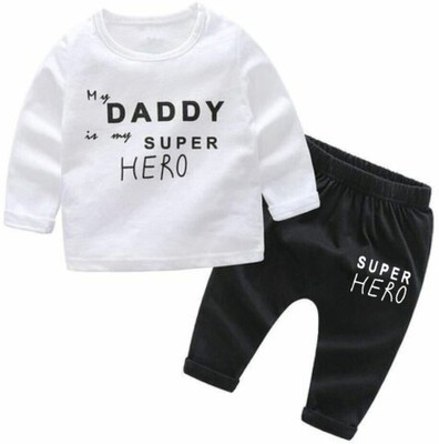 KHODIYAR FASHION Baby Boys & Baby Girls Party(Festive) T-shirt Track Pants(White)