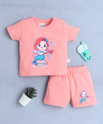 BUMZEE Baby Girls Casual T-shirt Shorts(Peach)