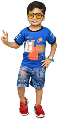 NIVARACREATION Boys Casual T-shirt Shorts(Blue)