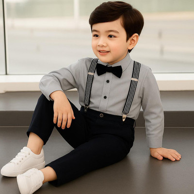 Varnikka collection Baby Boys Party(Festive) Shirt Pant(Grey)