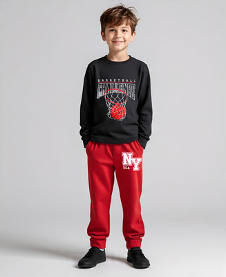 TinyTrend Boys Casual T-shirt Track Pants(Black)