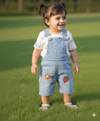kidschoice Dungaree For Baby Boys & Baby Girls Party Printed Cotton Blend(Blue, Pack of 1)