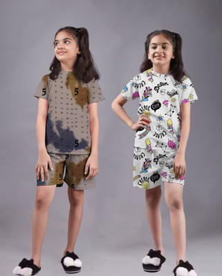 FEBVIBE Girls Casual T-shirt Shorts(Multicolor 68)