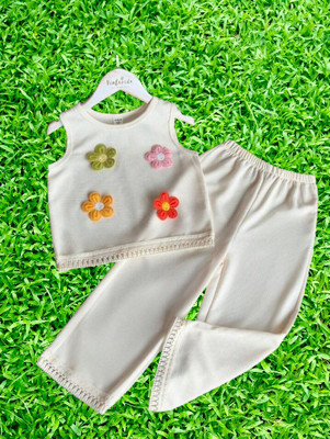 AHIL ENT Baby Girls Party(Festive) Top Pant(WHITE)
