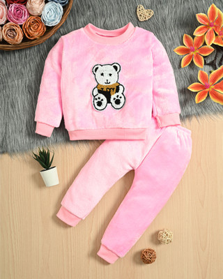 A J FASHION PVT LTD Baby Boys & Baby Girls Party(Festive) Sweatshirt Trouser(Pink)