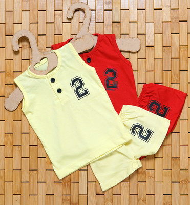 THE MAPLES FASHION Baby Boys Casual T-shirt Pant(RED AND YELLOW)
