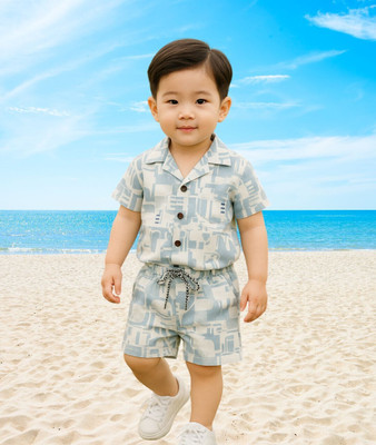 FASHION GRAB Boys Casual Shorts Shirt(Light Blue)