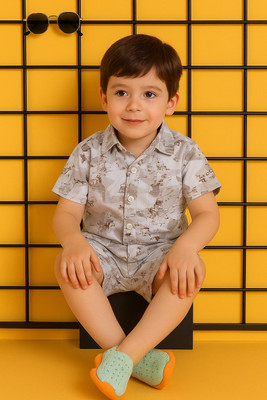 PROVOGUE Boys Casual Shirt Shorts(Brown1)