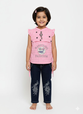 Girijesh Singh Girls Party(Festive) Top Jeans(Pink)