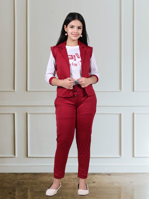 MISS BALIKA Girls Casual Top Pant(MAROON)