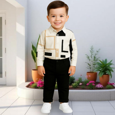 MENVVY FAB Baby Boys Party(Festive) Shirt Pant(WHITE GEOMETRIC PATTERN)