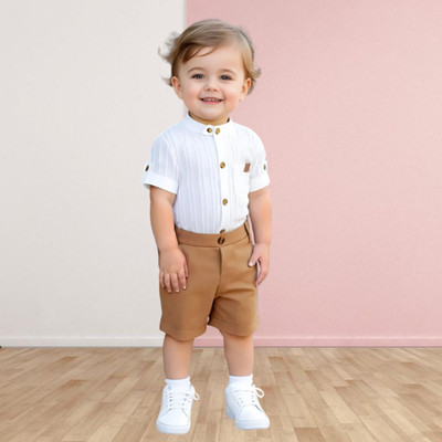 menvy Baby Boys Casual Shirt Shorts(Brown)