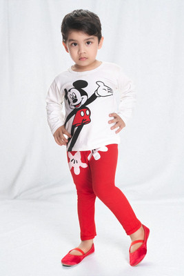 new gen Baby Boys Mickey Casual T-shirt Pant(RED)