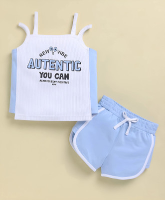 TOONYPORT Girls Casual Top Shorts(Blue, White)