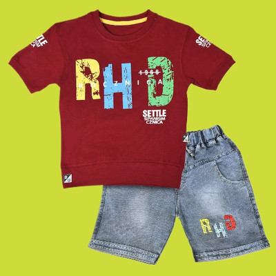 Worton Fashion Boys Casual T-shirt Shorts(Maroon)