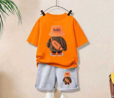 Z COLLECTION Boys & Girls Casual T-shirt Shorts(Orange)