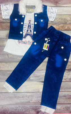 I Naina Dresses Girls Party(Festive) Jacket T-shirt, Jeans(Blue)