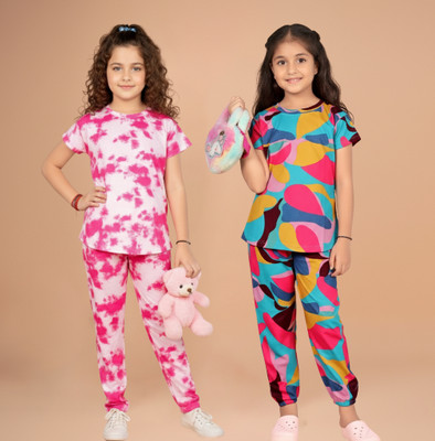 NVELIS Girls Casual T-shirt Pyjama(Multicolor 21)