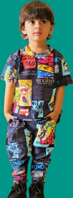 Nakshatra Boys Casual T-shirt Trouser(ICE BLACK)
