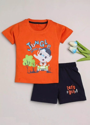 IFA COLLECTION Baby Boys Casual T-shirt Shorts(Orange, Black)