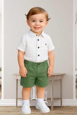 KRIYU CREATION Boys Dora Casual Shirt Shorts(white Green)