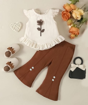 Sana Clothing Girls Party(Festive) Top Pant(Rust&White)