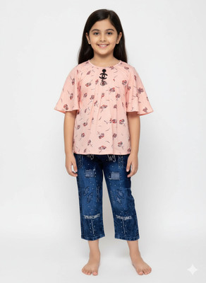 Girijesh Singh Girls Party(Festive) Top Jeans(Pink)