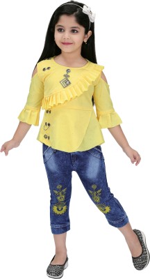M IFSA GARMENTS Baby Girls Party(Festive) Top Jeans(Yellow)