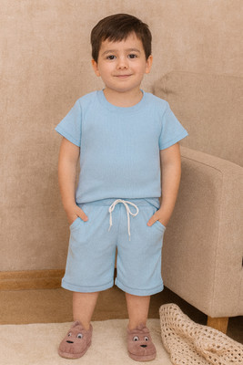KRIVA Boys & Girls Casual T-shirt Shorts(Sky)