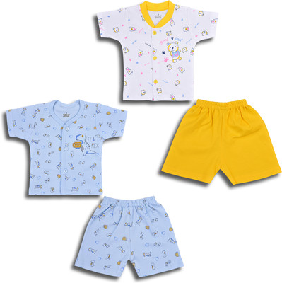 Wishkaro Baby Boys Casual T-shirt Shorts(Yellow, Light Blue)
