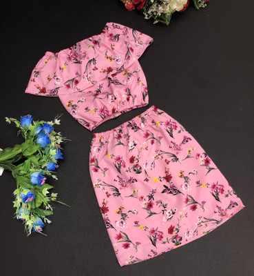 KhushiCreation Girls Party(Festive) Top Skirt(BABY PINK)