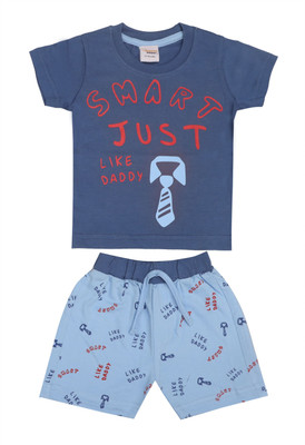 happiee bears Baby Boys Casual T-shirt Shorts(Blue)