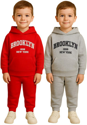 FASTCRY Boys & Girls Casual Sweatshirt Pant(Red & Grey)