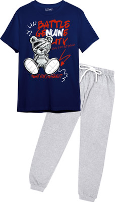 Litway Boys Casual T-shirt Track Pants(Navy Blue)