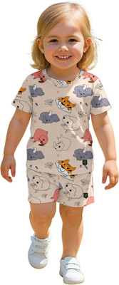 Dholakiya Empire Vibe LLP Baby Boys & Baby Girls Casual T-shirt Shorts(Pinkpeach)